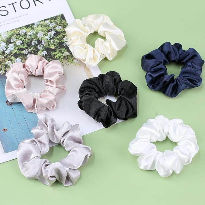 IVARYSS Scrunchies for Hair Sleep, Premium Satin Soft Than Silk for Women Curly Hair, Cute Bands Ties for Girls Thin | Thick Hair Styling, 12 Pack, Dark