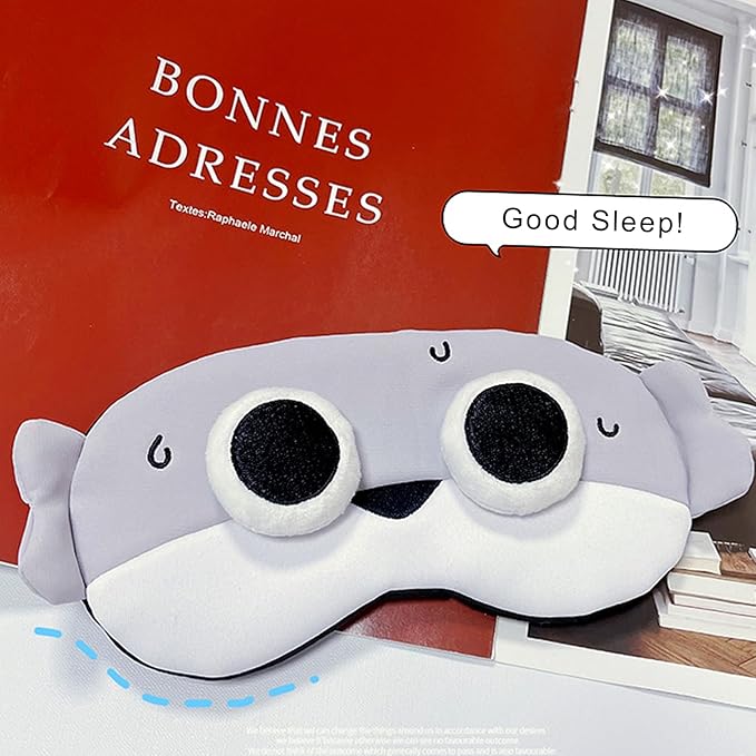 PERFECTSIGHT Fish Sleep Eye Masks, Cute Plush Sleep Eye Cover Lightweight Adjustable Eyeshade Faux Fur Mask Cover for Women Men Kids Sleep Travel Nap, Big Eye Girl, Sacabam