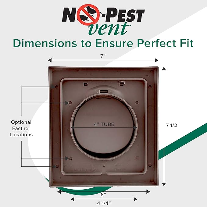 NO-PEST VENT, Exclusive Dual Door Dryer Vent Cover Outdoor 4 inch or Bathroom fan, Made in USA w Highest UV Resistant Plastic in any Outdoor Vent Cover (Brown, 4 inch W/O Duct Tube)