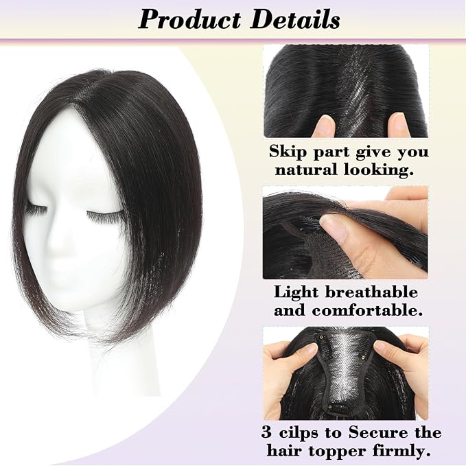 Hair Toppers for Women with Thinning Hair Toppers Hair Pieces for Women 10 Inch Hair Topper No Bangs Hairline Topper for Women Wiglets Hairpieces for Thinning Hair(Natural Black)