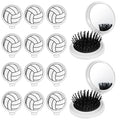 12 Pcs Volleyball Mini Detangler Brush, Folding Mirror Hair Brushes, Mini Travel Hair Brush, No Tangle Soft Flexible Bristles for Straight, Curly, Thick Hair for Volleyball Team Gift Sport Party