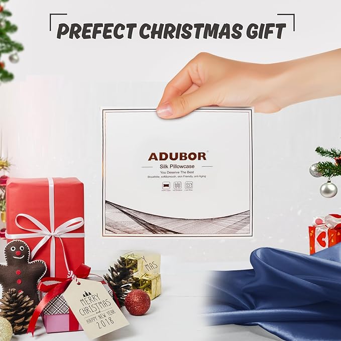 Adubor 100% Silk Pillowcase - Mulberry Silk Pillow Cases, 23 Momme 6A Grade Fibers, Silk Pillow Case for Hair and Skin Health, with Hidden Zipper (Queen 20''x30'', Navy Blue, 1PC)
