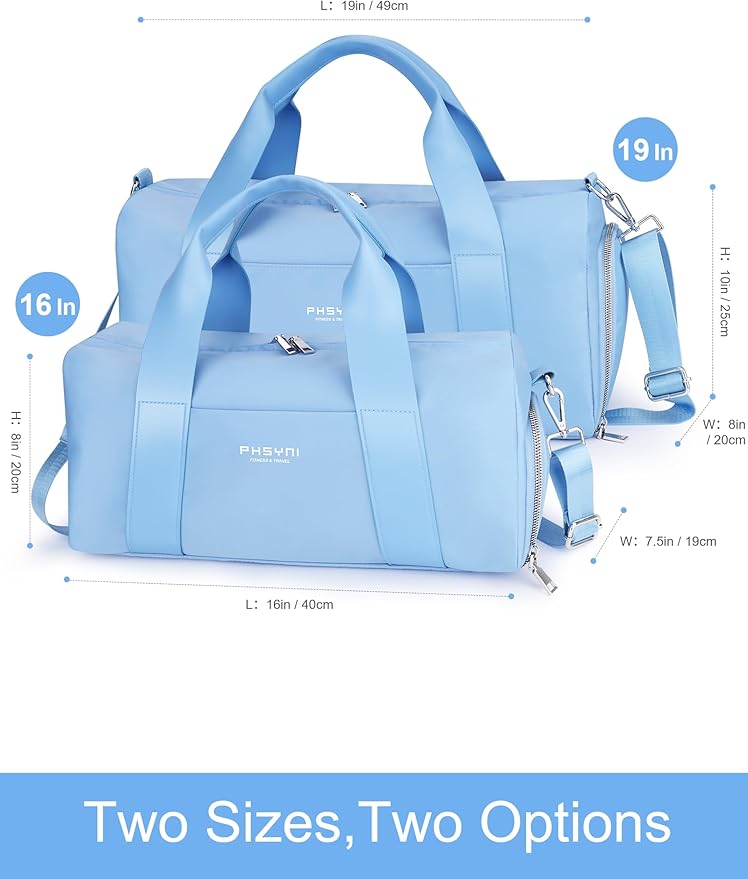 Gym Bag for Women Girls with Shoe Compartment & Wet Pocket - Duffle Bag for Travel Sports Fitness Workout Athletic, 19"-Medium, Blue