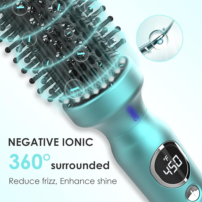 1 1/4 Inch Thermal Brush Negative Ion Heated Round Brush Dual Voltage 12 Temperature Settings Curling Hairbrush for Bangs Medium Shoulder Hair (1.25 Inch Barrel 1.85 Inch Bristles)