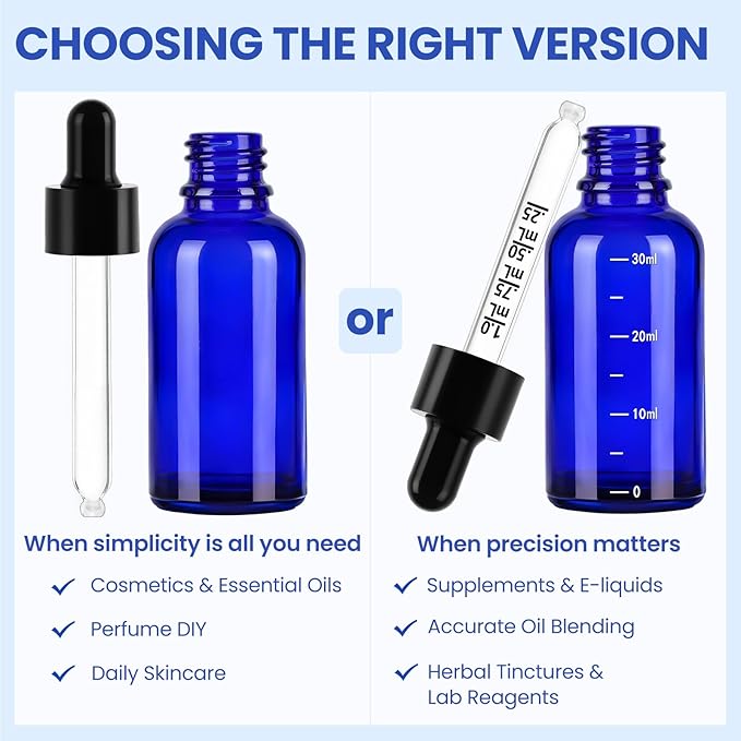 63 Pcs 1oz Blue Glass Dropper Bottles with Measurement, 30ml Leakproof Tincture Bottles with Funnels, Eye Droppers, Extra Caps & Labels, Refillable Empty Bottles for Tinctures, Essential Oils
