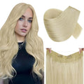 RUNATURE Wire Hair Extensions, Bleach Blonde Human Hair Extensions with Fish Line, Secret Clip in One Piece Extensions, Natural Remy Hair, Can Be Styled, 20 Inch 100g #24