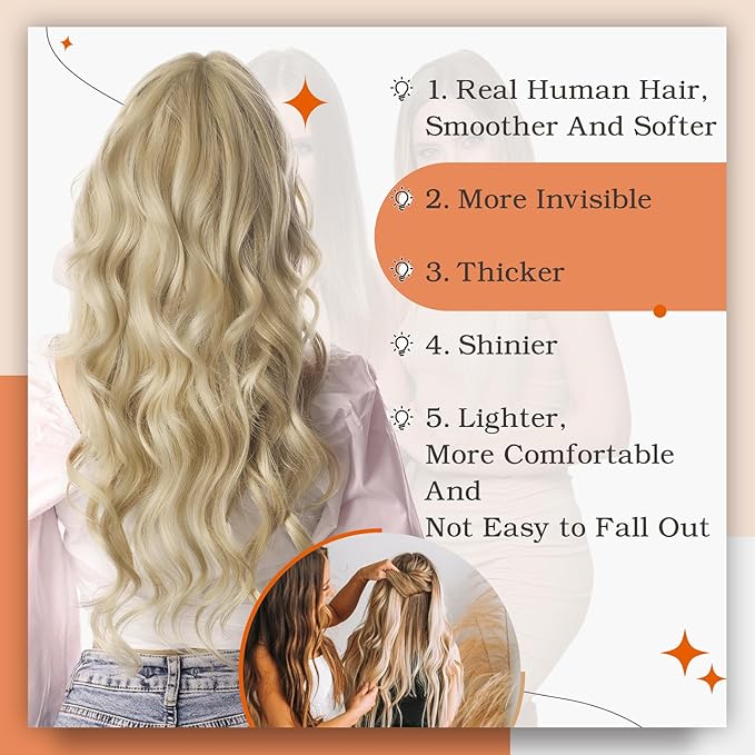 Full Shine Tape in Hair Extensions 24 Inch Double Sided Tapes Color 16 Highlighted 22 Blonde Remy Hair Extension Real Human Hair Skin Weft for Women Natural Straight 20 Pcs 50 Gram Add Length