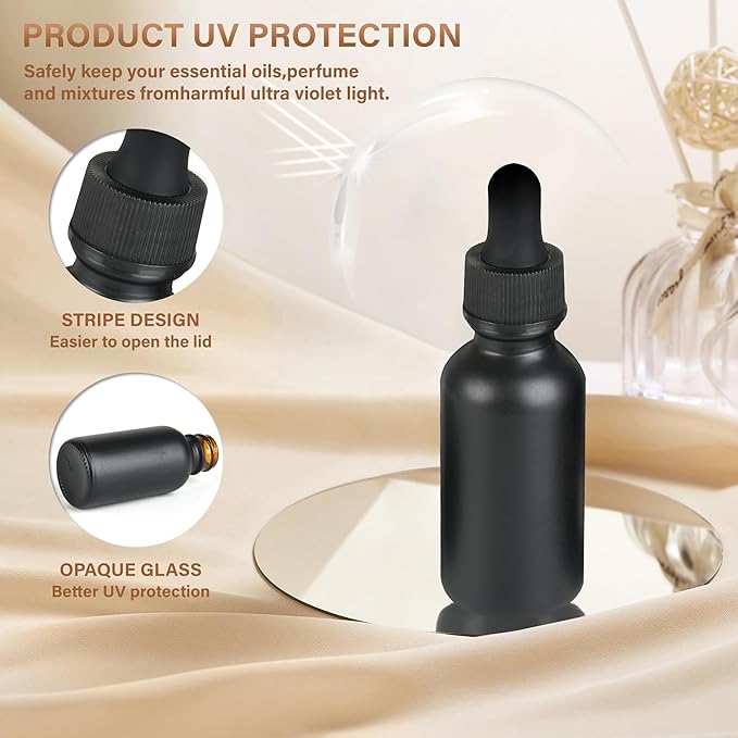12 Pcs, 1oz Dropper Bottle, Black Glass Eye Dropper Bottle, Tincture Bottles with Dropper, Pretty Finish, Leak-Proof Design, Stronger Suction for All Kinds of Mixed Liquids