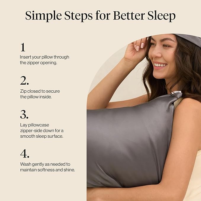 Kitsch Satin Pillowcase with Zipper for Hair & Skin, Softer Than Silk Pillow Cases Queen, Wrinkle-Free, Smooth and Cooling Satin Pillow Covers, Standard Size 19"x26" - Charcoal