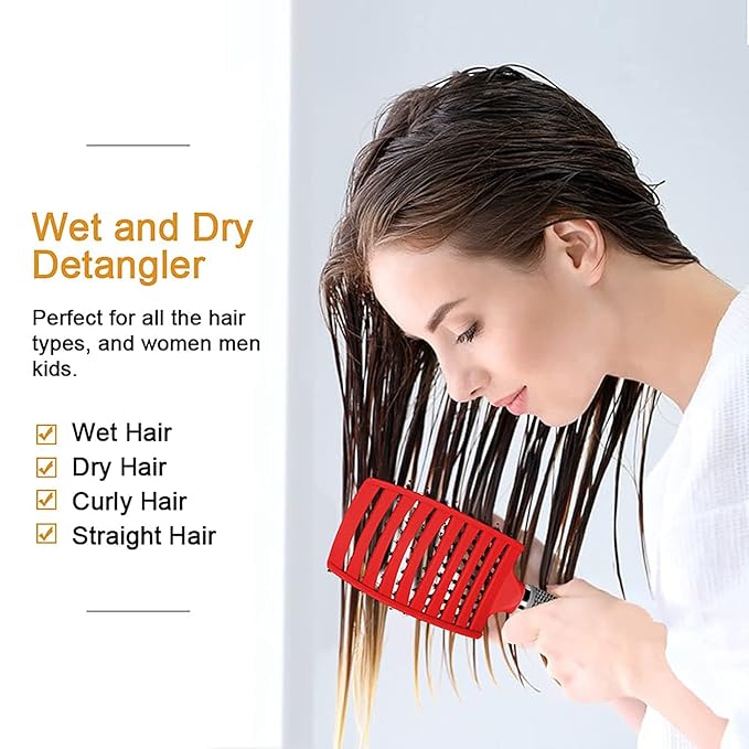 Magical Ultra Detangling Brush for Wet or Dry Hair, Detangler Brush, Fast Drying Styling Massage Hairbrush for Men, Women and Kids (Gold + Pink)
