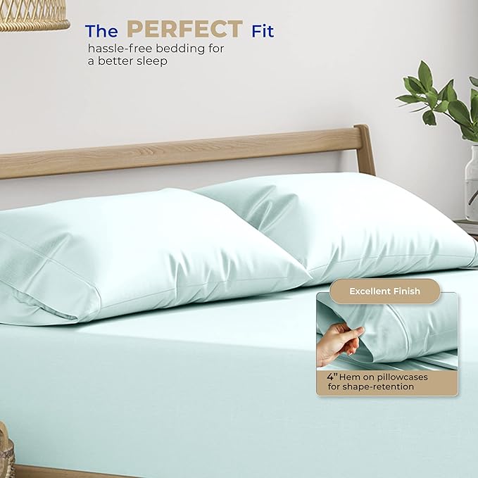 THREAD SPREAD 100% Cotton King Size Pillow Cases Set of 2-400 Thread Count Pillow Cases King Size Set of 2 (Sea Foam), Luxuriously Soft Hotel Quality Sateen Weave Pillowcases, Crisp & Cool