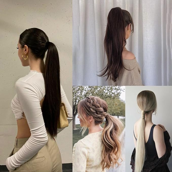 Claw Clip Ponytail Extension 18" Clip in Wavy Ponytail Hair Extensions Long Pony Tails for Women Extensions Light Auburn Wave Hairpiece