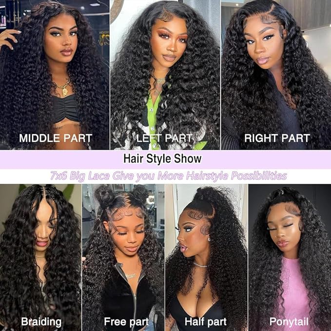 7x6 Burmese Curly Glueless Wigs Human Hair Pre Plucked Pre Cut 250% Density Drawstring Wig Human Hair 7x6 HD Lace Front Wigs Human Hair for Black Women Wear and Go Glueless Wig Natural Color 22inch