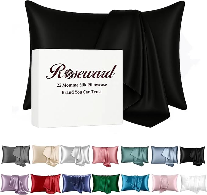 Hypoallergenic Pillow Case Made in USA, Premium Black Silk Pillow Cases, 6A Grade 22 Momme Pure Silk Pillowcase, Zipper Closure, Machine Washable, 1 Pc 20"x30" (Queen, Black)