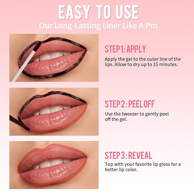 Lip Stain - Lip Liner Stain, Long Lasting Peel Off Lip Stain, Natural Peel Off Lip Liner Stain with Tweezer, Easy to Use, Waterproof, Smudge-proof, Transfer-proof, Mauve