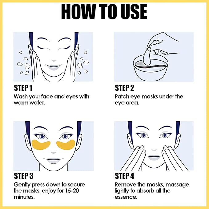 60 Pcs Under Eye Patches, 24K Gold Eye Masks, Collagen Anti Aging Eye Gel Pads, Moisturizing Eye Treatment for Puffy Eyes, Dark Circles, Wrinkles, Fine Lines, BLACK PEARL