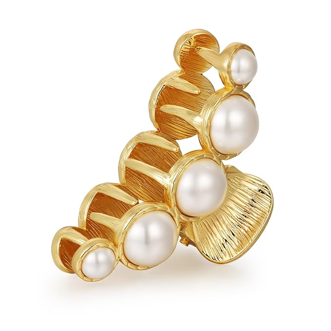 SHE'S FREE STYLE JUST FOR YOU Baroque Pearl Hair Claw Clip, Vintage Golden Claw, 2.6 Inch Medium Size, French Style Hair Accessory for a Classic, Elegant Look