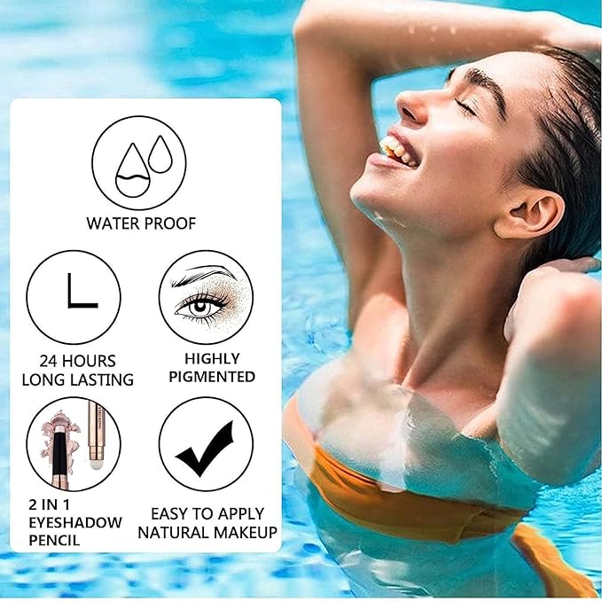 Midnight Black Eyeshadow Stick And Sponge Makeup Brush Cream Shimmer Smooth Shadow Pencil Eyeliner Long Lasting Waterproof Eye Shadow Highlighter Stick Hypoallergenic Multi-Dimensional Eyes Look # 12