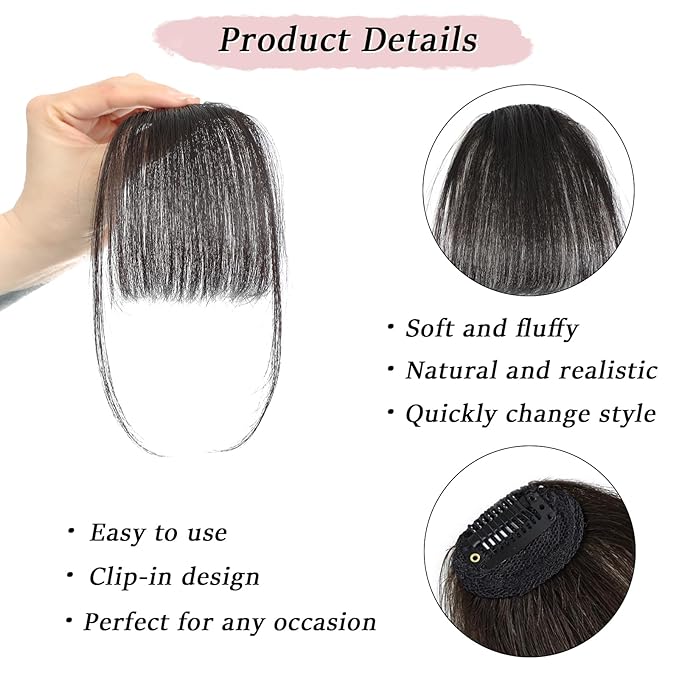 Clip in Bangs Real Human Hair Brown Black Wispy Bangs Fake Bangs with Fringe Clip on Bangs Curved Bangs Hairpieces for Women Daily Wear