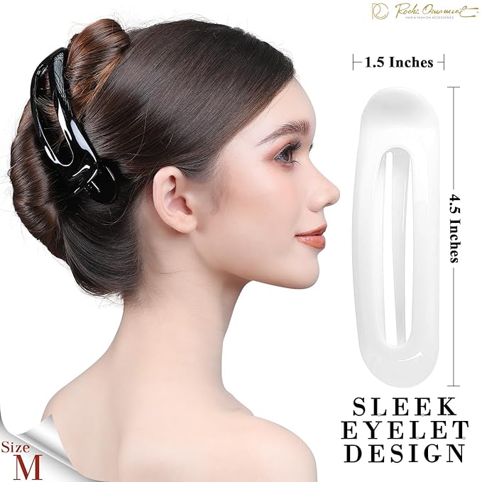 RC ROCHE 6 Pcs Flat Claw Hair Clips for Women Alligator French Barrette Long Thick Hair Duckbill Curved No Slip Grip Lay Flat Side Slide Firm Classic Styling, Medium Black & White