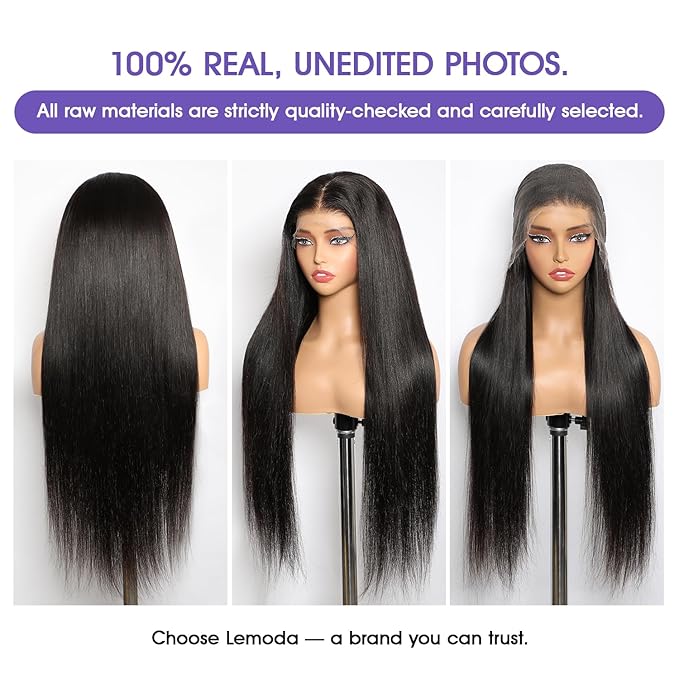 Lemoda Full 13x6 SKINLIKE Real HD Lace Frontal Wigs 210% Density 24Inch 15A Straight 13x6 Full Lace Frontal Virgin Human Hair Wigs Invisible 0.1mm Ultra-thin Knots Frayed Ends Lace Wig Pre plucked