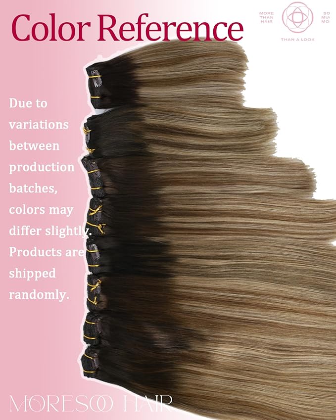 Moresoo Clip in Hair Extensions Real Human Hair for Women Long Human Hair Clip in Extensions Balayage Brown to Blonde 22 Inch Different Batches