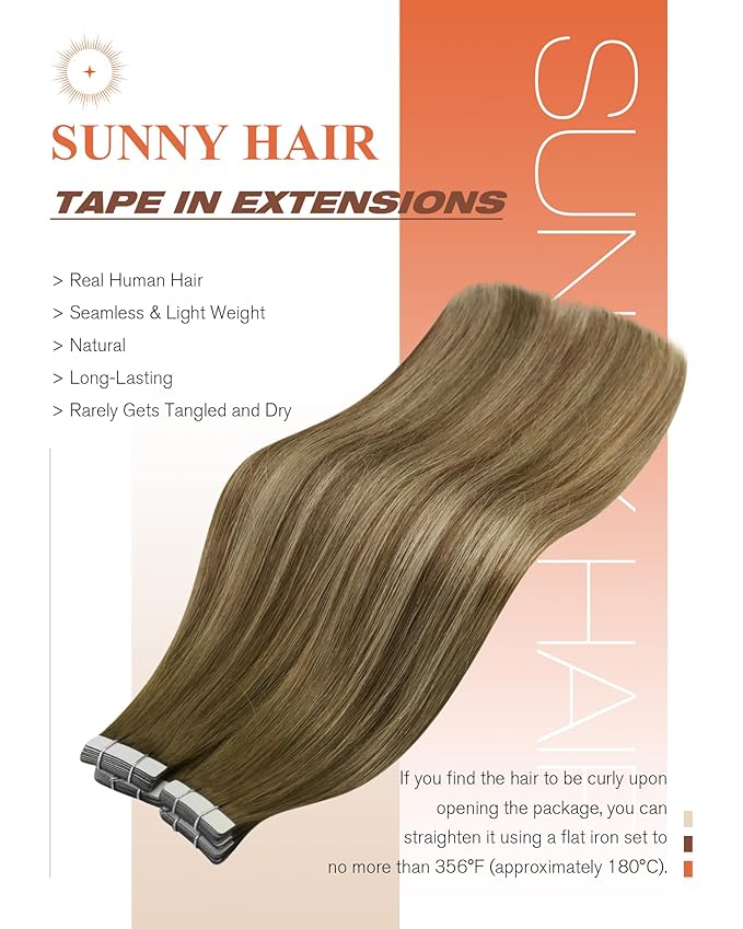 Sunny Hair Tape in Hair Extensions Human Hair,Balayage Brown with Blonde Hair Extensions Tape in 18 Inch Real Human Hair Tape in Extensions 40Pcs 100g