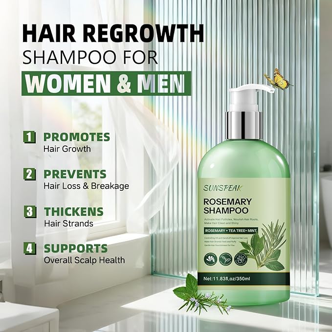 Rosemary Shampoo for Hair Growth: Thickening & Regrowth Shampoo with Tea Tree Oil Mint Biotin for Anti-Hair Loss & Thinning Hair for Women & Men - Strengthening Plant Formula, Sulfate Free