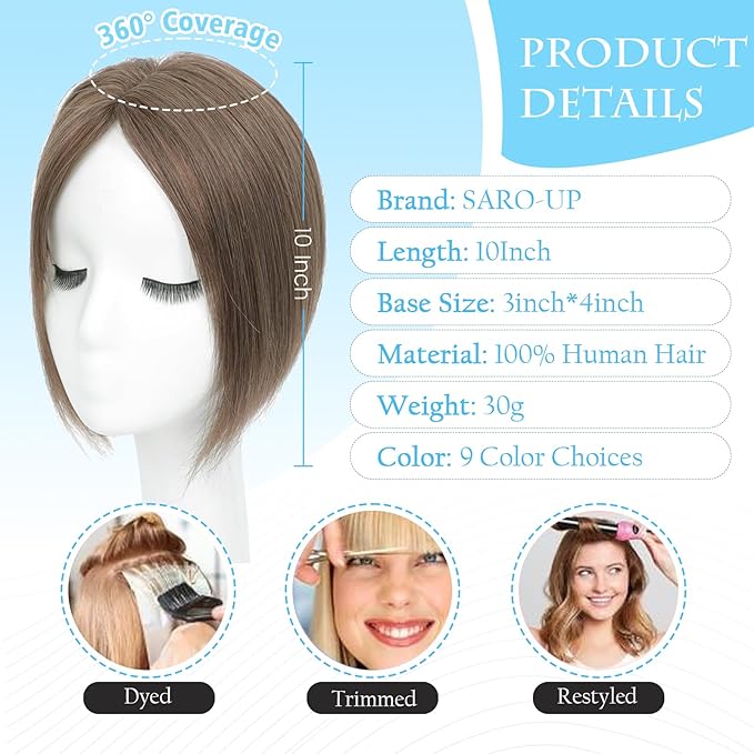 Human Hair Toppers for Women Real Human Hair pieces for Women with Thinning Hair pieces 7 * 10cm Hand-Tied Swiss Base Topper No Bangs 30g Hairpieces 10Inch(Medium Auburn Brown)