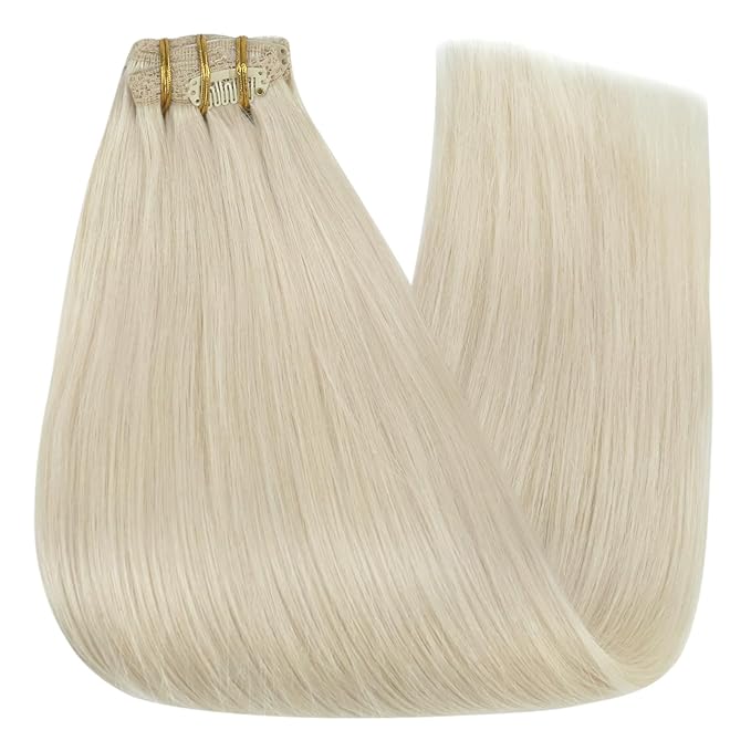 YoungSee Blonde Clip in Hair Extensions for Short Hair Clip in Human Hair Extensions Platinum Blonde Real Human Hair Clip ins Extension Silky Straight for Short Hair 12In 80G 7Pcs