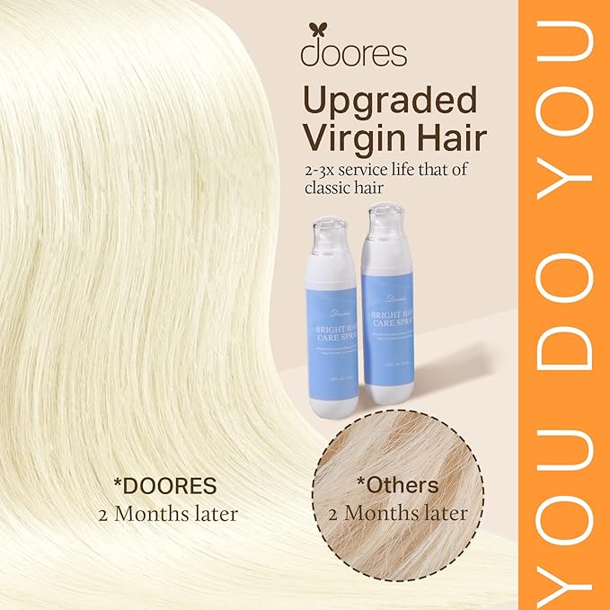 DOORES Human Hair Extensions Clip in, White Blonde 120g 7pcs 16 Inch, Remy Clip in Hair Extensions for Women Natural Thick Weft