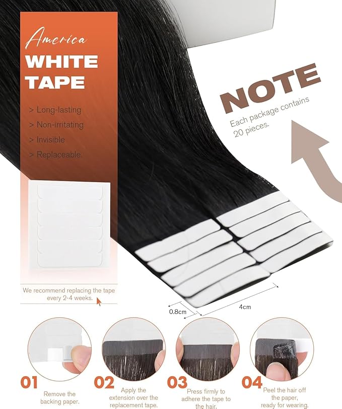 Sunny Hair Tape in Hair Extensions Human Hair 20inch Hair Extensions Real Human Hair Tape in Extensions for Women Jet Black Invisible Remy Hair Natural Straight Skin Weft Double Sided Tapes 20Pcs 50g