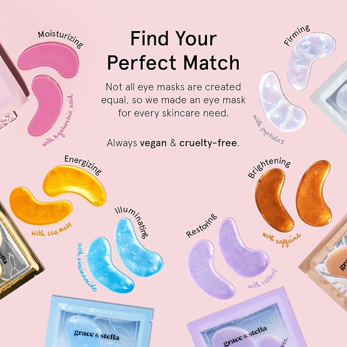 grace & stella Peptide Under Eye Patches with Niacinamide & Rice Extract - Firming Eye Masks for Dark Circles and Puffiness - Gel Mask for Firmer-Looking Skin - Vegan, Cruelty-Free (White, 48 Pairs)