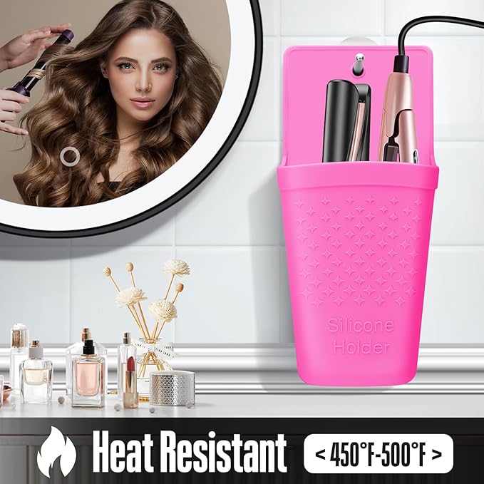 Heat Resistant Silicone Hair Iron Mat and Pouch,Portable Travel Hair Straightener Mat and Holder for Hair Styling Tools.1 Pack.(Hot Pink)