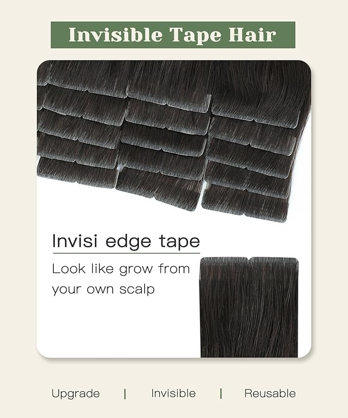 SURNEL Injected Invisible Tape in Hair Extensions 18 Inch Darkest Brown Injection Seamless Tape in Extensions Human Hair 20Pcs 40g(#2,18)