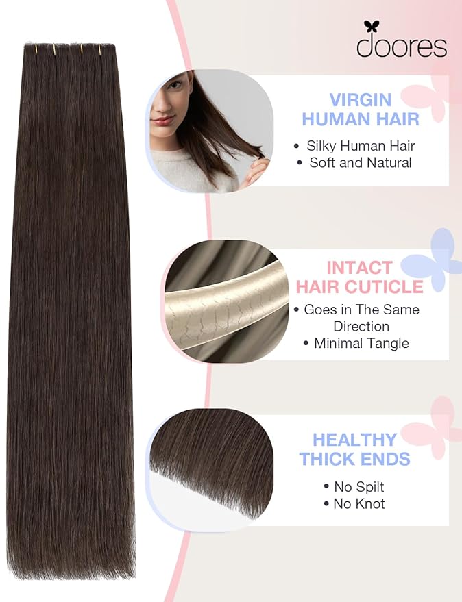DOORES Invisi Edge Tape in Extensions Human Hair, Light Dark Brown 10 Injection Tape-ins with 10 Injection Tape-ins 50g 18 Inch, Injected Tape in Extensions Virgin Human Hair
