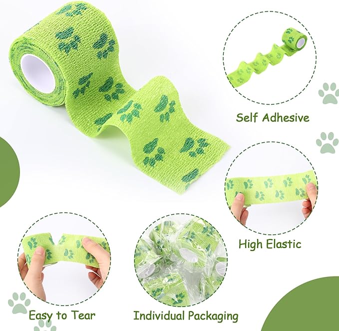 3 Rolls No Chew Bandage for Dogs Bitter Bandage Wrap for Dogs Wound Wrap (2 Inches X 5 yd,Green)