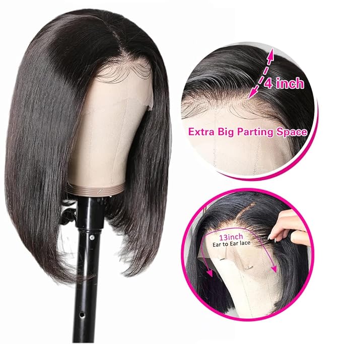 180 Density Bob Wig Human Hair 13x4 HD Frontal Bob Wigs Human Hair Bob Lace Front Wigs Human Hair Pre Plucked Brazilian Virgin Natural Black Wig 8 Inch