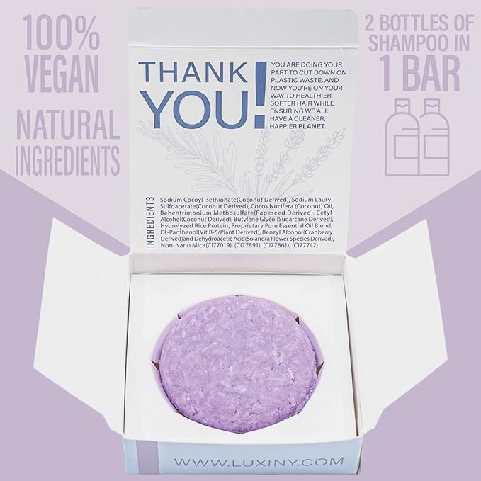 Rosemary Lavender Volumizing Shampoo Bar, Vegan, Sulfate-Free, Made in the USA, with Rice Protein for Fine Hair, Eco-Friendly, Plastic-Free, Up to 60 Washes