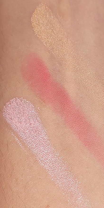 3-in-1 Blendable Trio, Eyeshadow, Blush and Highlight Makeup Palette, Silky Smooth Powder Blush, Shimmer Eyeshadow & Highlighter Makeup Palette with Mirror - Pink & Nude