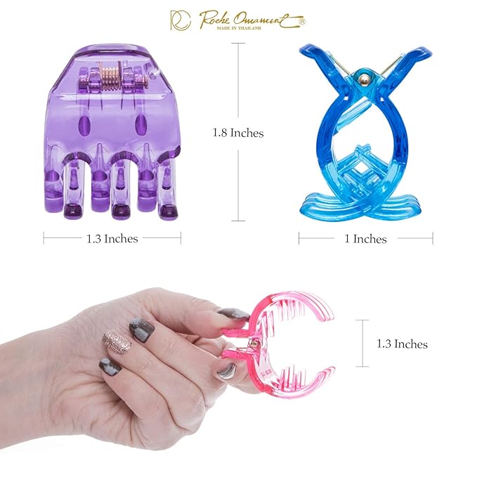 RC ROCHE ORNAMENT 12 Pcs Small Hair Clips for Women 1.3" Inch Thick or Thin Hair Jaw Clamps Secure Strong Hold No Slip, Medium Transparent Multicolor