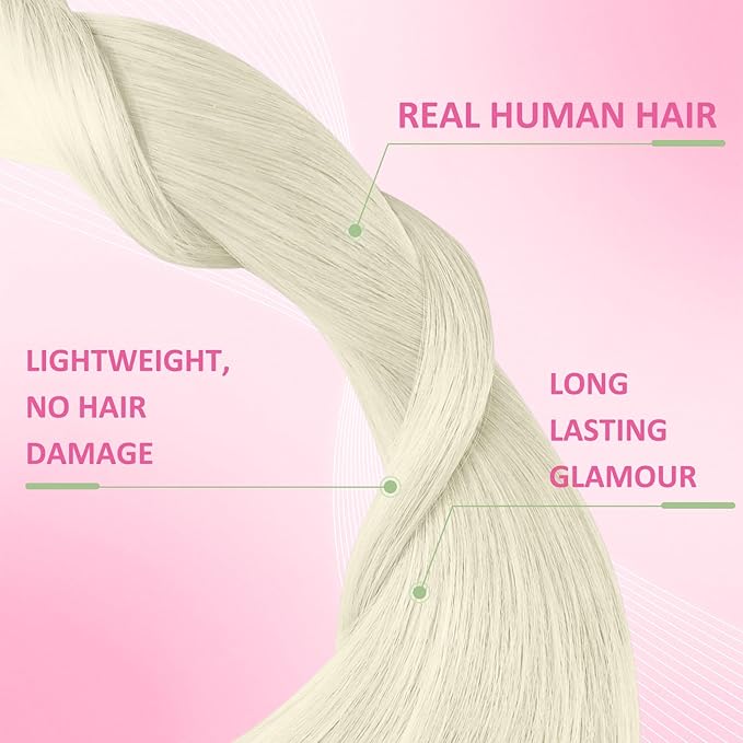 YoungSee Platinum Blonde Tape in Extensions Human Hair 24 Inch Invisible Tape in Hair Extensions Human Hair Platinum Blonde Tapes on Hair Extension Remy Hair for Long Hair 20pcs 50g