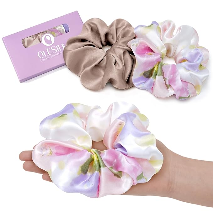 OLESILK Silk Scrunchies Oversized 100% Mulberry: Large for Women& Girls Long Thick Hair, Soft Smooth for No Damage Hair Care Sleeping