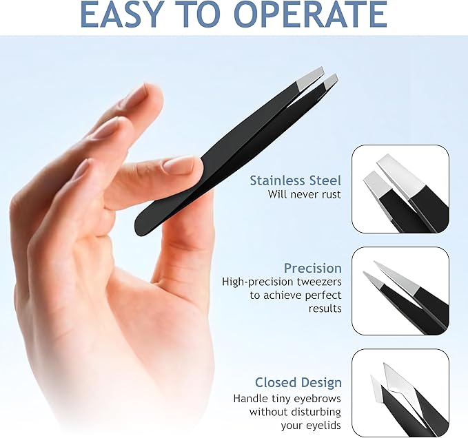 Tweezers Set - Professional Stainless Steel Tweezers for Eyebrows - Great Precision for Facial Hair, Splinter & Ingrown Hair Removal - Tweezers for Women & Men with Travel Case