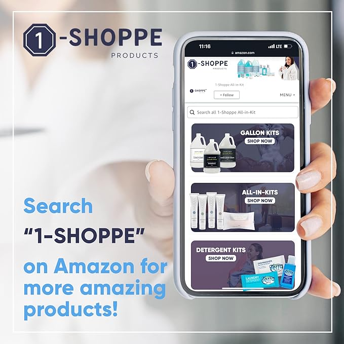 Infuse Pure White Tea and Coconut Hotel Soaps and Toiletries Bulk Set | 1-Shoppe All-In-Kit for Airbnb | 1oz Shampoo & Conditioner, Body Wash, Lotion & 1.25oz Bar Soap | Travel Size 300 Pieces