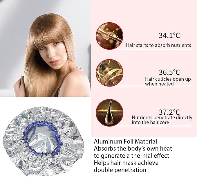 5 Pcs Deep Conditioning Caps Aluminum Foil Reusable Hair Heat Processing Waterproof Dustproof Thickened Shower Caps for Home and Salon Use