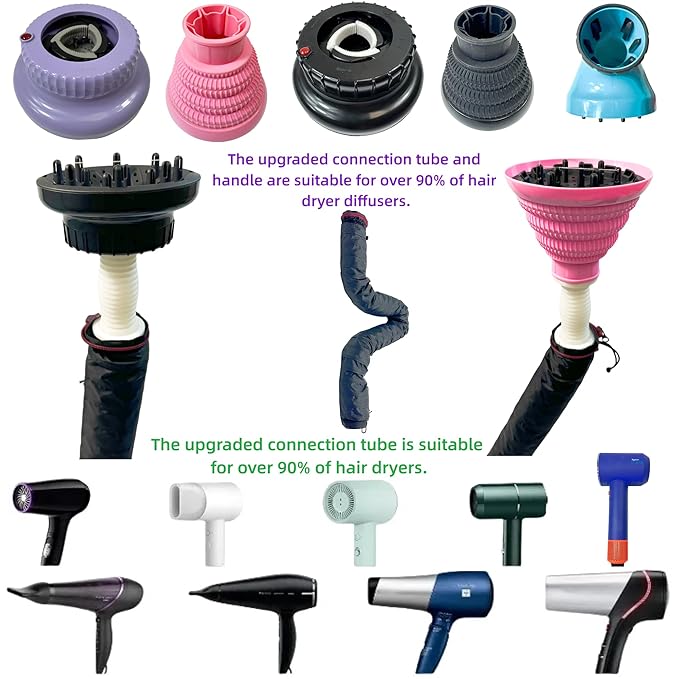 Hooded Hair Dryer for Curly Hair, Large Adjustable Blow Dryer Cap, Portable Hair Dryer Bonnet Attachment, Soft Diffuser for Fast Drying & Deep Conditioning, Headband Integrated Design (black)