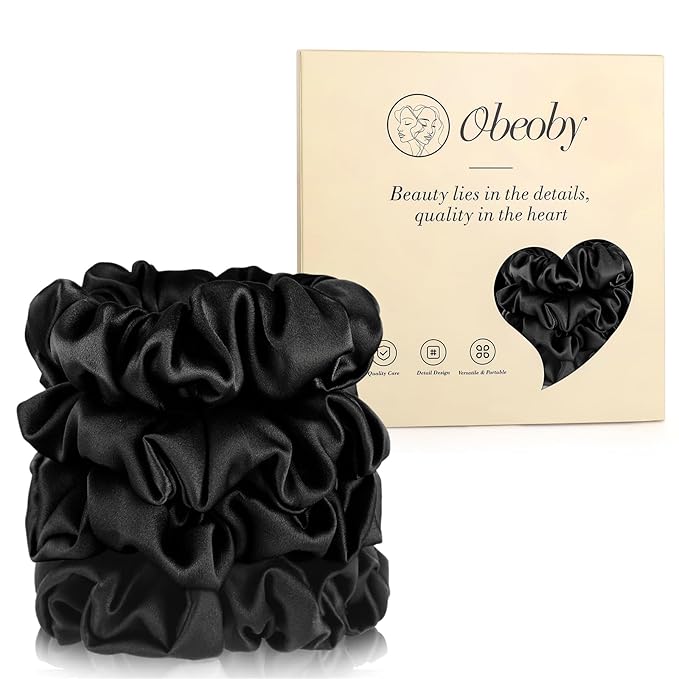 4 Pack 100% Mulberry Silk Scrunchies, Soft Silk Hair Ties for Hair No Damage Scrunchies for Women Girls