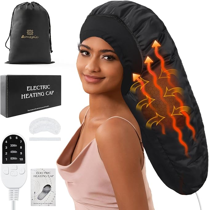 Heat Cap for Deep Conditioning, Hair Steamer for Natural Hair Home Use w/10-level Heats Up Quickly, Thermal Steam Cap for Home Hair Treatment