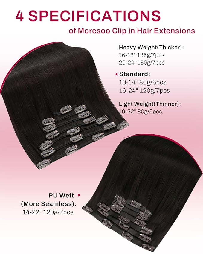 Moresoo Human Hair Clip in Extensions Dark Brown Remy Double Weft Clip in Hair Extensions Real Human Hair Brown #2 7pcs 120g 24inch